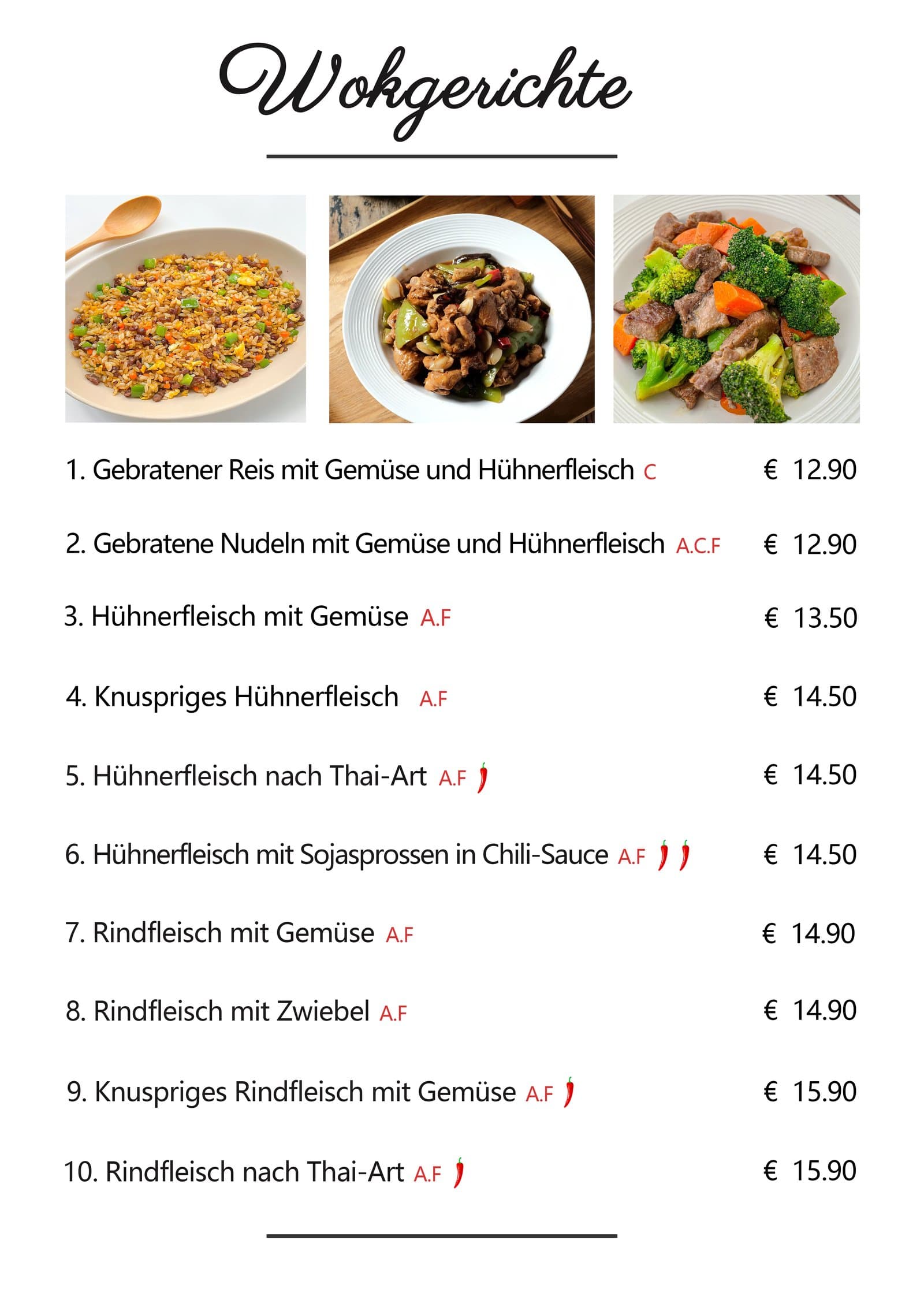Speisekarte – Wok-Gerichte Seite 1
