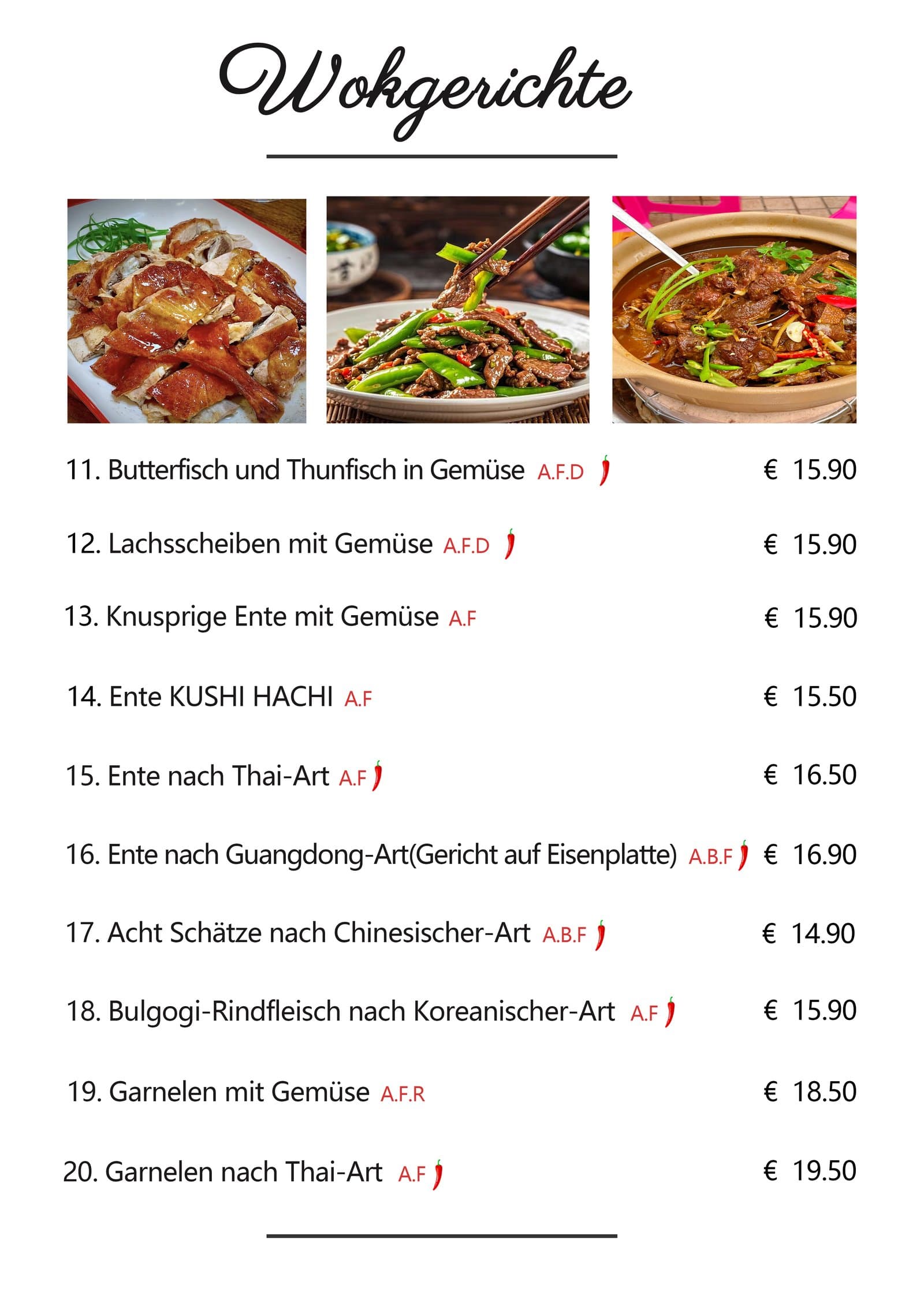 Speisekarte – Wok-Gerichte Seite 2