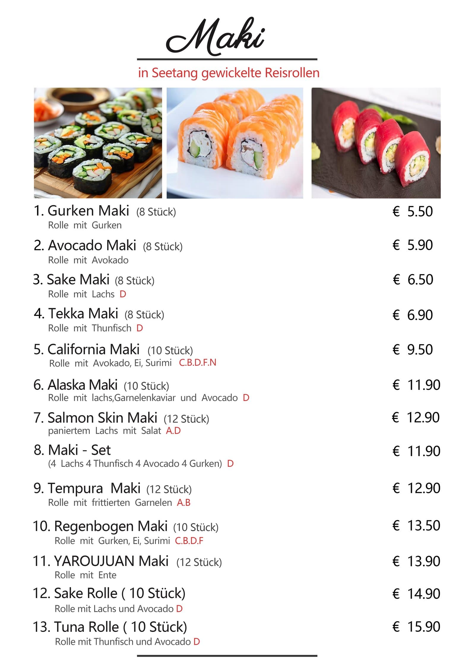 Speisekarte – Maki
